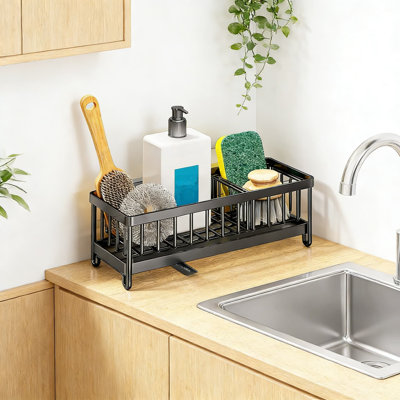 Stainless Steel Kitchen Sponge Holder With Removable Drip Tray, 2-Compartment Sink Caddy Organizer For Brushes And Cleaning Supplies, Rust-Proof Drainage Design