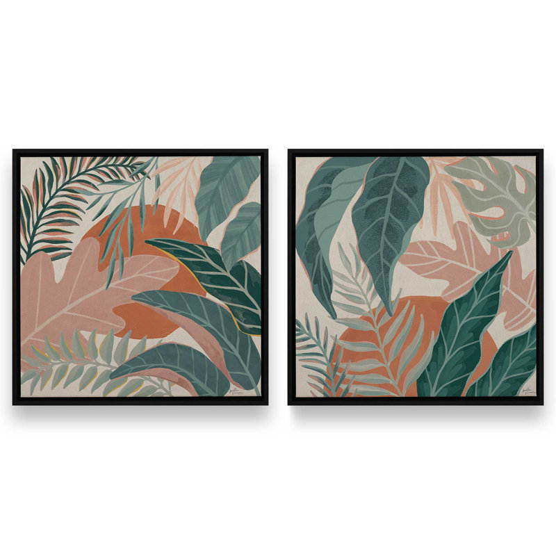Ensemble de 2 feuilles tropicales, Cadre flottant noir satiné, H 33 po x l 66 po