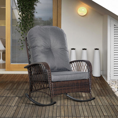 Wide Seat Rocking Chair, For A Relaxing Outdoor Retreat In Patio, Garden, Backyard Thick Cushion Serene Atmosphere