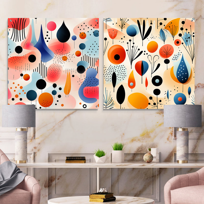 Clotaire - Ensemble de 2 verres muraux abstraits géométriques en acrylique, H 16 po x l 33 po