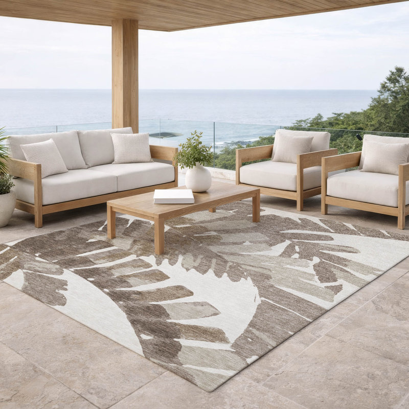 Tapis tropical intérieur / extérieur lavable à la machine Chantille ACN2991, Taupe, 10 pi x 14 pi