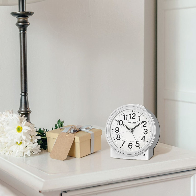 Seiko QHE199SLH Bedside Alarm, Quartz, Silver