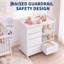 Commode à langer blanche avec 5 tiroirs, commode pour bébé avec tablettes ouvertes, table à langer avec structure en acier, pieds réglables pour la chambre à coucher