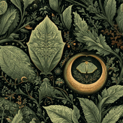 Peel and Stick Wallpaper Contact Paper Moths Damask Moon Olive Green Large Leaves Celestial Moth Leaves Self Adhesive and Removable 24in x 118in(60x300cm)