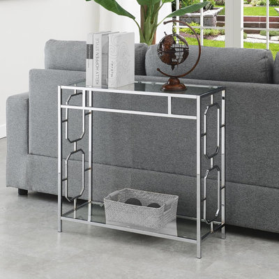 Table de couloir contemporaine en verre avec cadre chromé - table de canapé moderne étroite de 31,5 po avec tablette de rangement pour l'entrée, le salon, la chambre à coucher ou la salle de bain