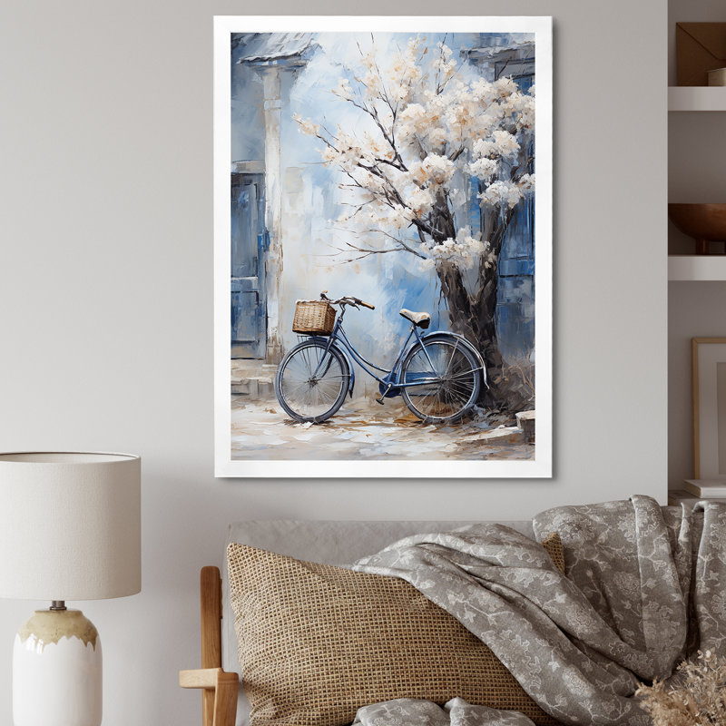 Fleurs blanches et bleues - Art mural, Cadre simple blanc, H 20 po x l 12 po x P 1 po