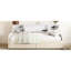 Lit simple rembourré en velours beige avec rangement supplémentaire et roulettes -, revêtement de tiroir pratique, tête de lit confortable, spacieux pour la literie d'articles personnels,-570698294