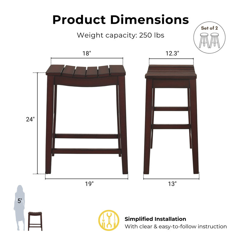 Ferda Solid Wood 24" Counter Stool, Brown