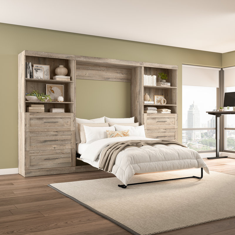 Lit plateforme escamotable avec rangement Arlex, Double, Brun rustique