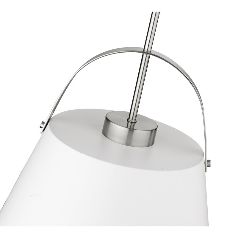 Luminaire suspendu conique à 1 lumière Chrisha, Blanc mat, H 18 po x l 18 po x P 18 po, Blanc mat / nickel brossé