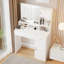 Bureau de coiffeuse avec miroir et bande lumineuse à DEL, coiffeuse avec grand tiroir, commode de rangement à 3 niveaux et 3 modes d'éclairage à luminosité réglable, convient à la chambre à coucher (blanc)-1464710201