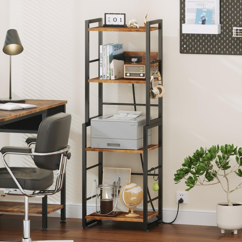 Tablette de présentation industrielle rustique brune avec station de charge, organisateur empilable pour le salon / chambre à coucher