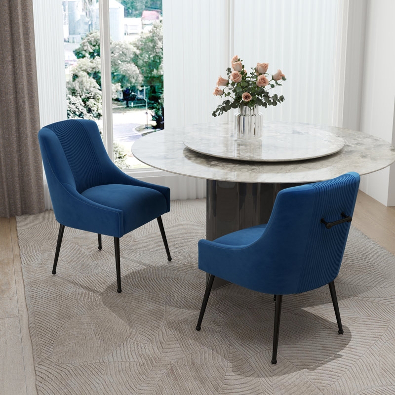 Dinnington Velvet Upholstered Side Chair With Legs, Navy