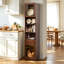 Grande armoire de rangement autoportante en noyer de 71 po avec portes et tiroir en verre trempé