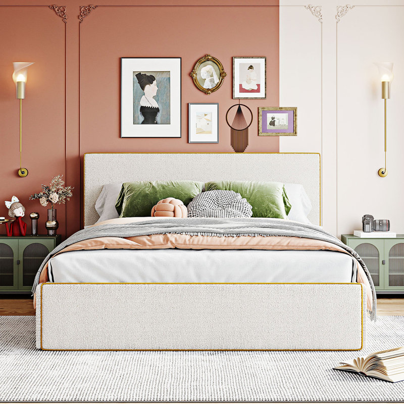 Upholstered Platform Storage Bed, Queen, White
