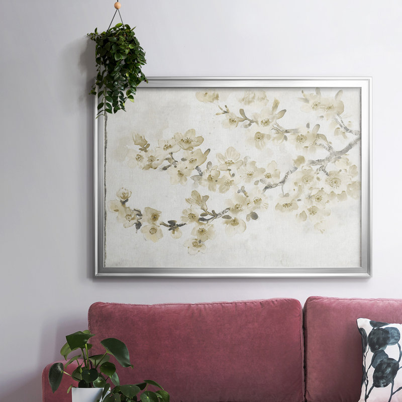 Neutral Cherry Blossom Composition I, reproduction d'art sur toile, Argent, H 26 po x l 38 po x P 1,5 po