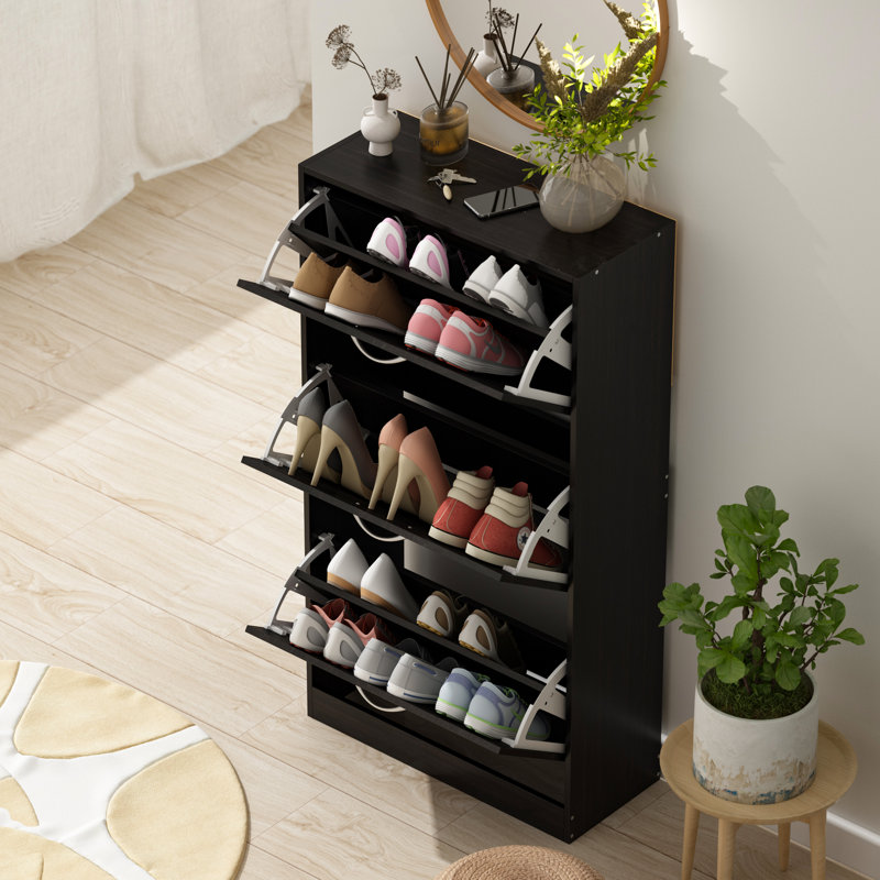 18 Pair Flip Down Shoe Storage, Black