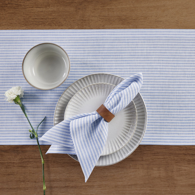 Cornflower Blue and White Striped Linen Dinner Napkins Set