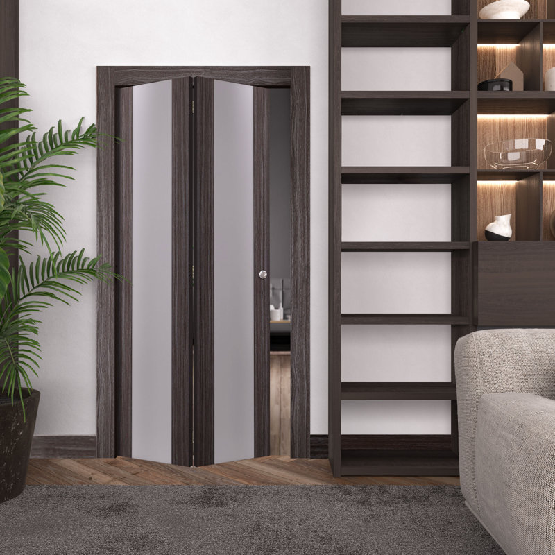 Porte pliante en verre avec ensemble de quincaillerie d'installation, Chêne, 36 po x 79,38 po