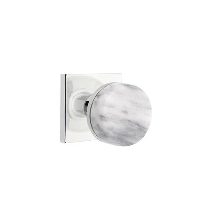 Emtek Select Privacy Interior Mortise w/ Square Rosette & Conical Stem, White Marble Knob (RH)