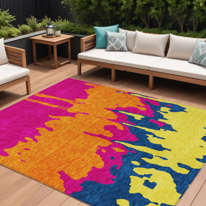 Tapis intérieur lavable abstrait rose orange et bleu 9 pi x 12 pi