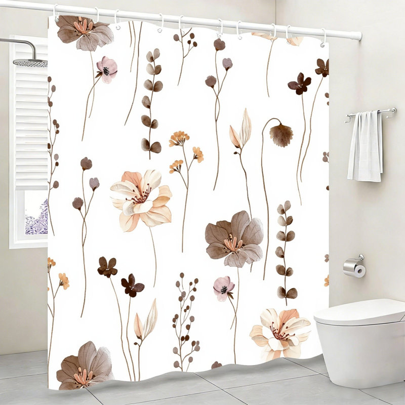 Rideau de bain neutre neutre avec crochets brun 72 po x 72 po (180 x 180 cm)