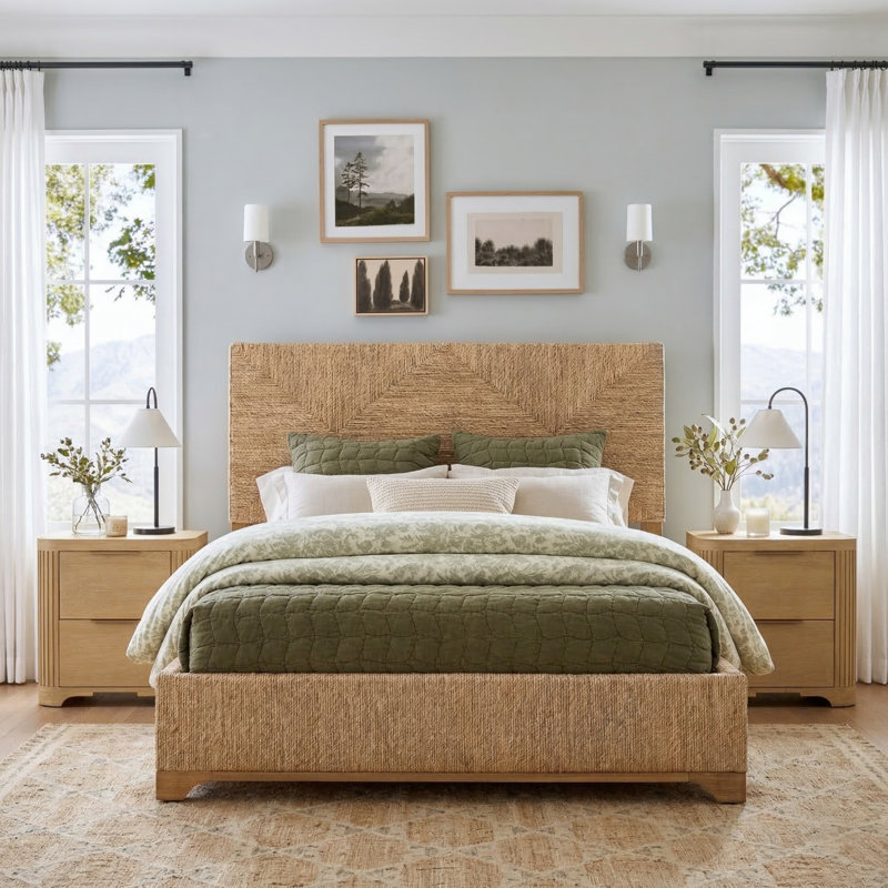 Kaybri 26''W Modern 2-Drawer Fluted Nightstand with Power Outlet, Natural