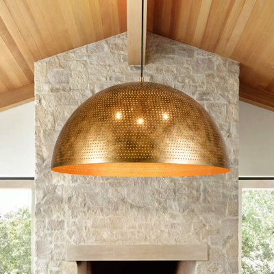 3-Light Perforated Gold Dome Pendant Light for Kitchen Island Dining Room