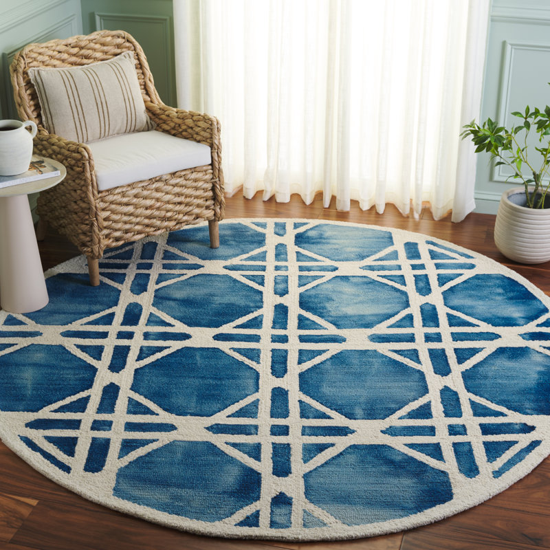 Dip Dye Hand Tufted Wool Geometric Rug, Round 7'
