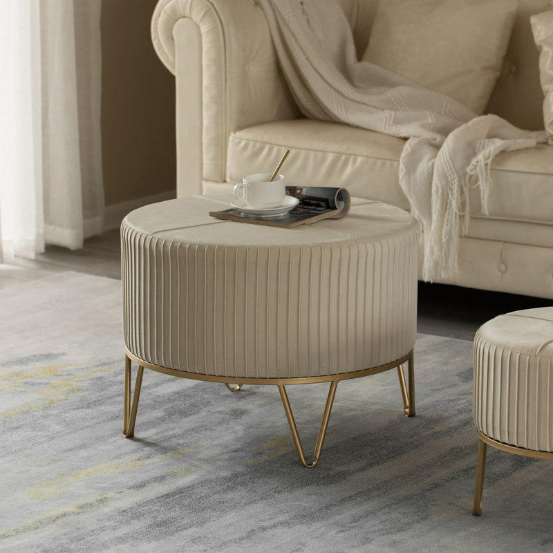 Raiin Upholstered Ottoman, Cream Revolution Performance Fabrics