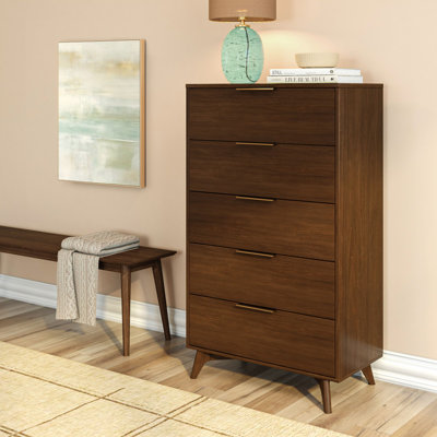 Haven 5 Drawer Dresser with Brass Handle, Walnut