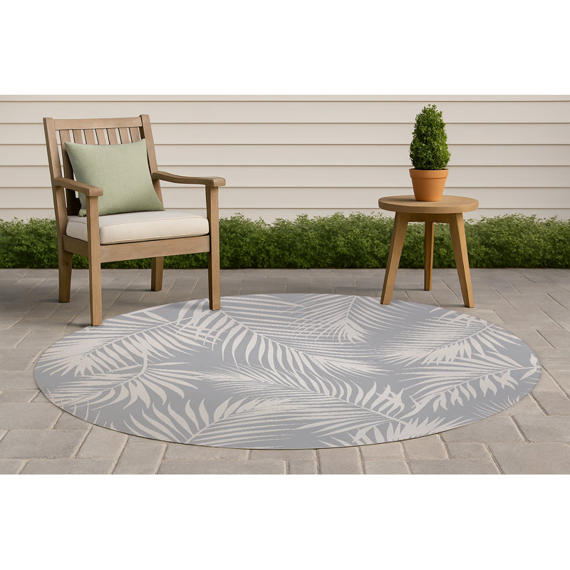 Tapis d'extérieur Waving Palms, Gris, Rond 5 pi