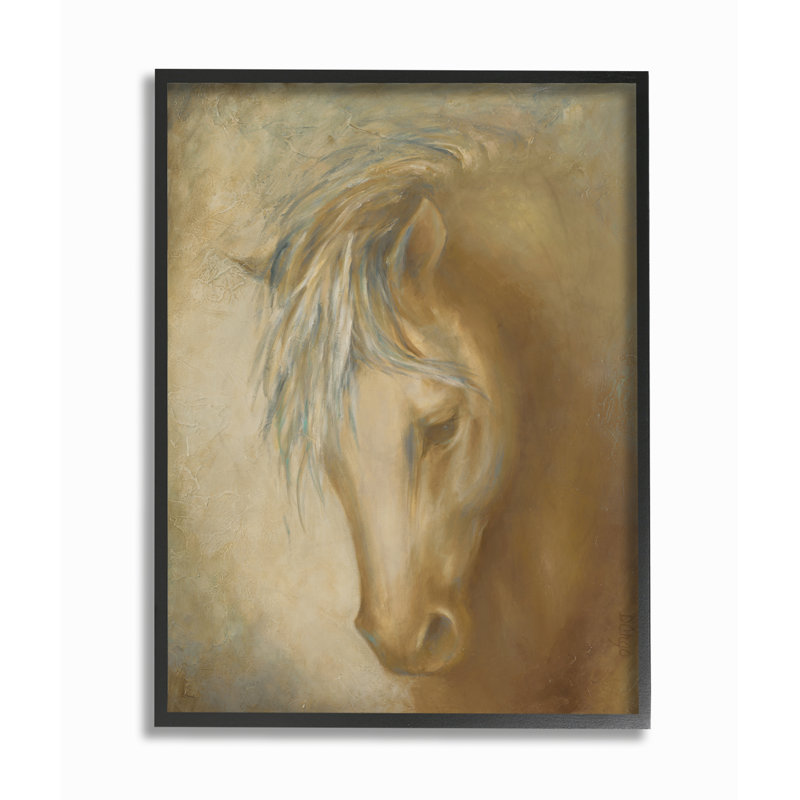 « cheval blue blue animal yellow »-reproduction d’art, H 24 po x l 30 po x P 1,5 po, Cadre noir