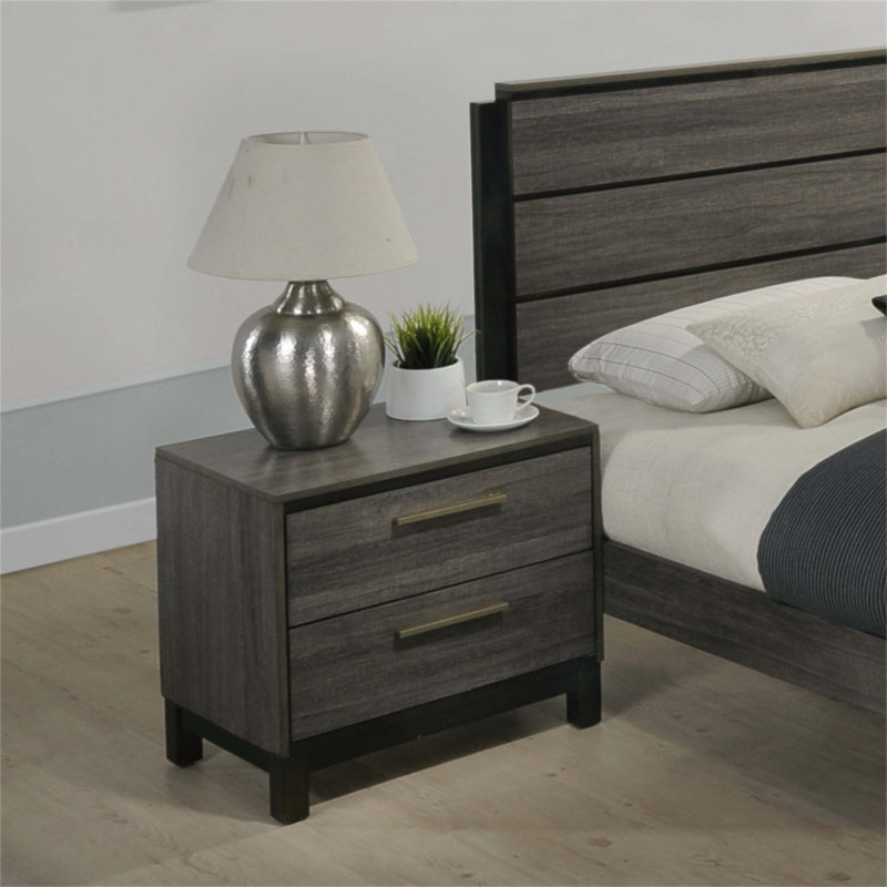 Table de chevet à 2 tiroirs en bois Ioana, solution de rangement durable et élégante pour les essentiels de chevet et la décoration