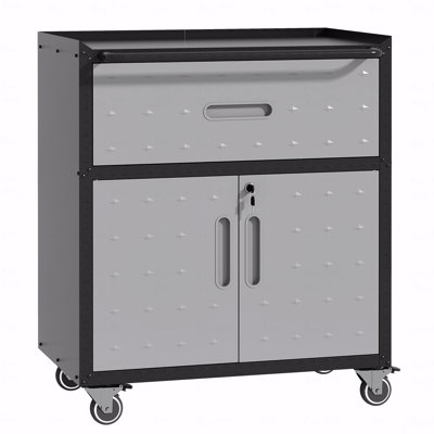 Sturdy And Durable Metal Tool Cabinet For Garage With Wheels  - Mobile Heavy-Duty Storage Cabinet With 1 Drawer And 2 Locking Doors, Tool Storage Cabinet, Rolling