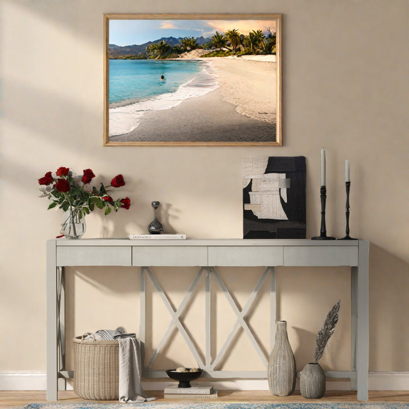 Console avec 4 tiroirs spacieux, Beige