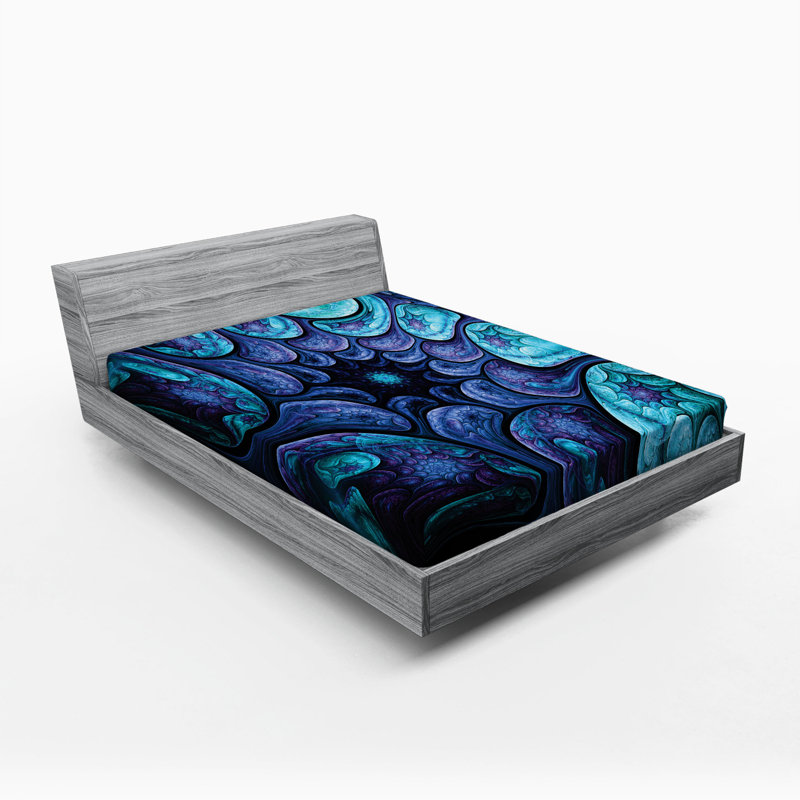 Microfiber Abstract Fitted Sheet, Queen Fitted Sheet, Blue