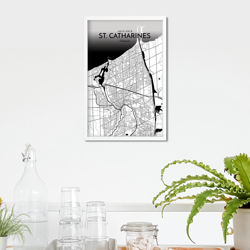 St. Catharines City Map, impression, H 17 po x l 11 po, Noir / blanc