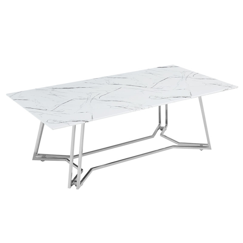 Aazil Frame Coffee Table, White, Silver