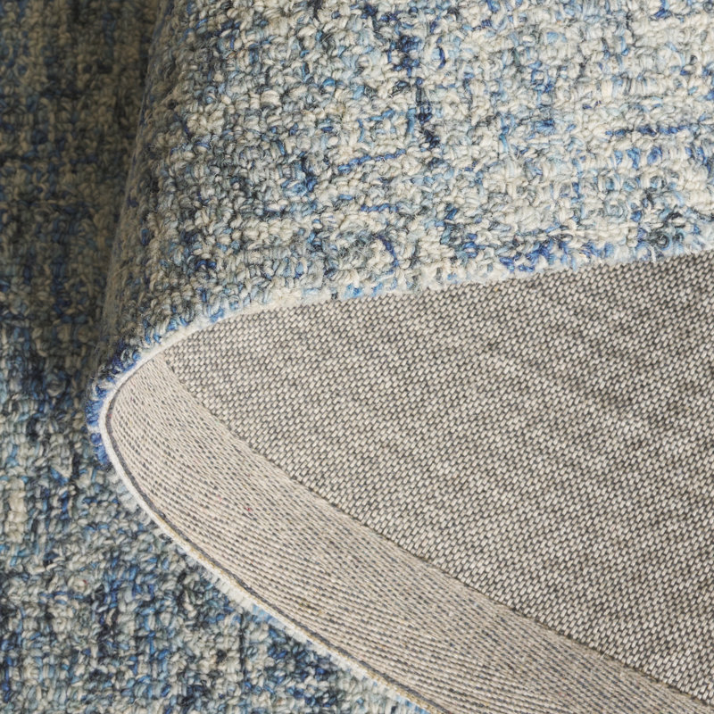 Abstract 175 Hand Tufted Wool; Cotton No Pattern Rug in Blue/Ivory, Rectangle 5' x 8'