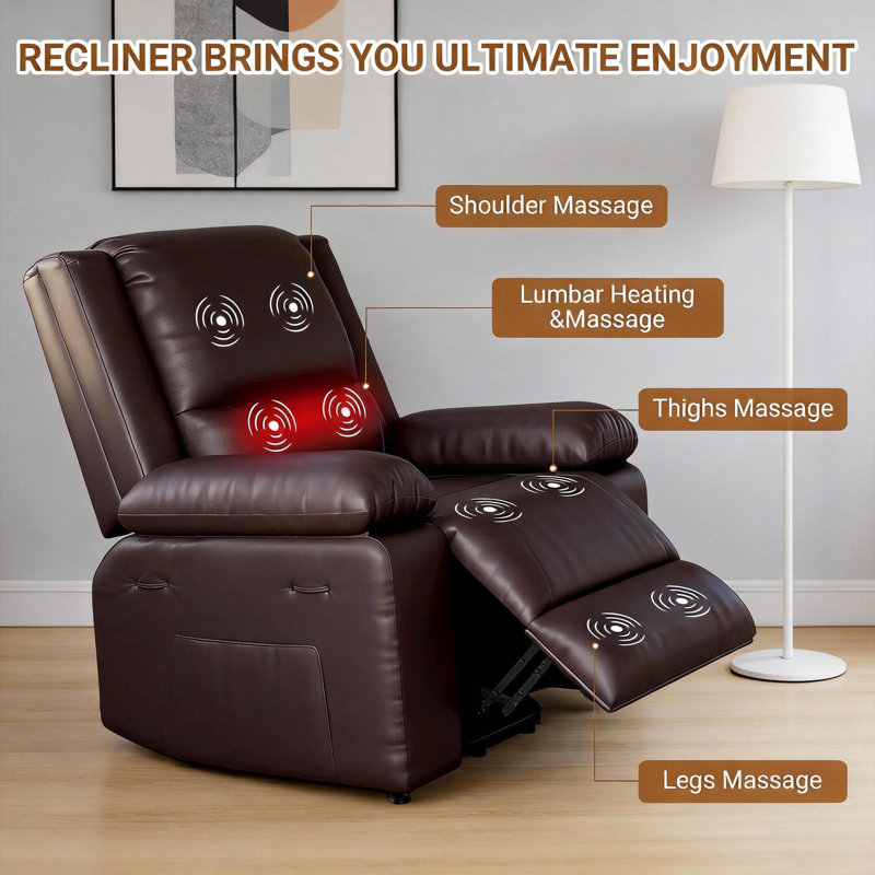 Fauteuil inclinable électrique avec massage et chaleur, Noyer