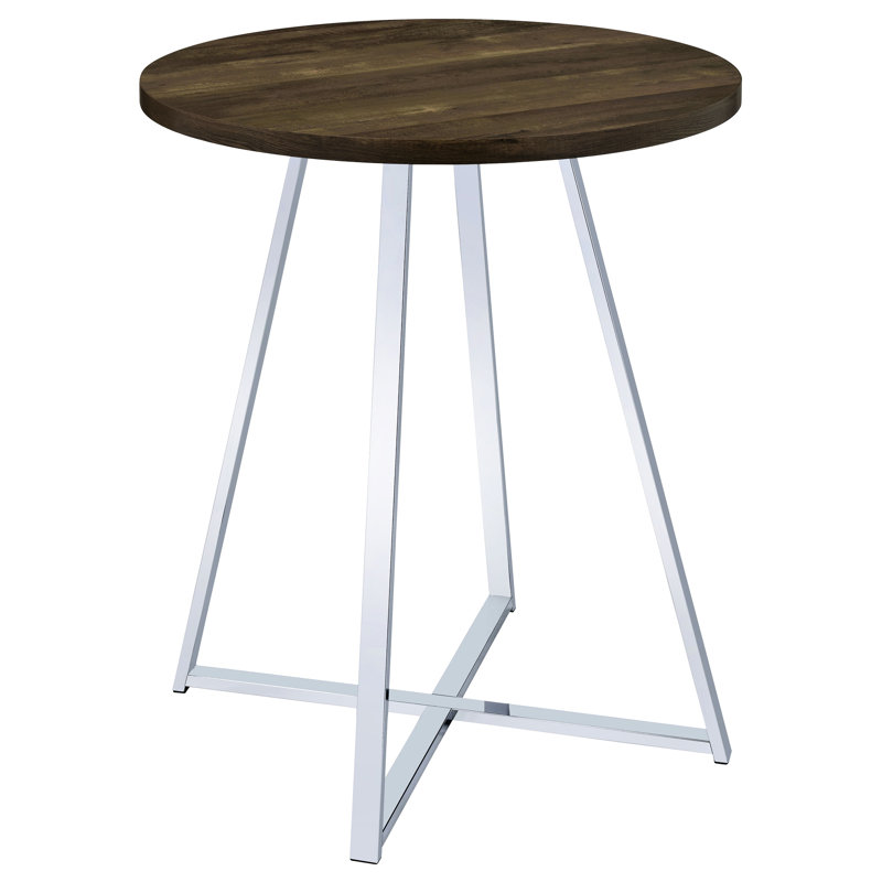 Table bistro ronde de 35 po de hauteur avec pieds et finition chêne brun pour base évasée pour salle à manger 2 po