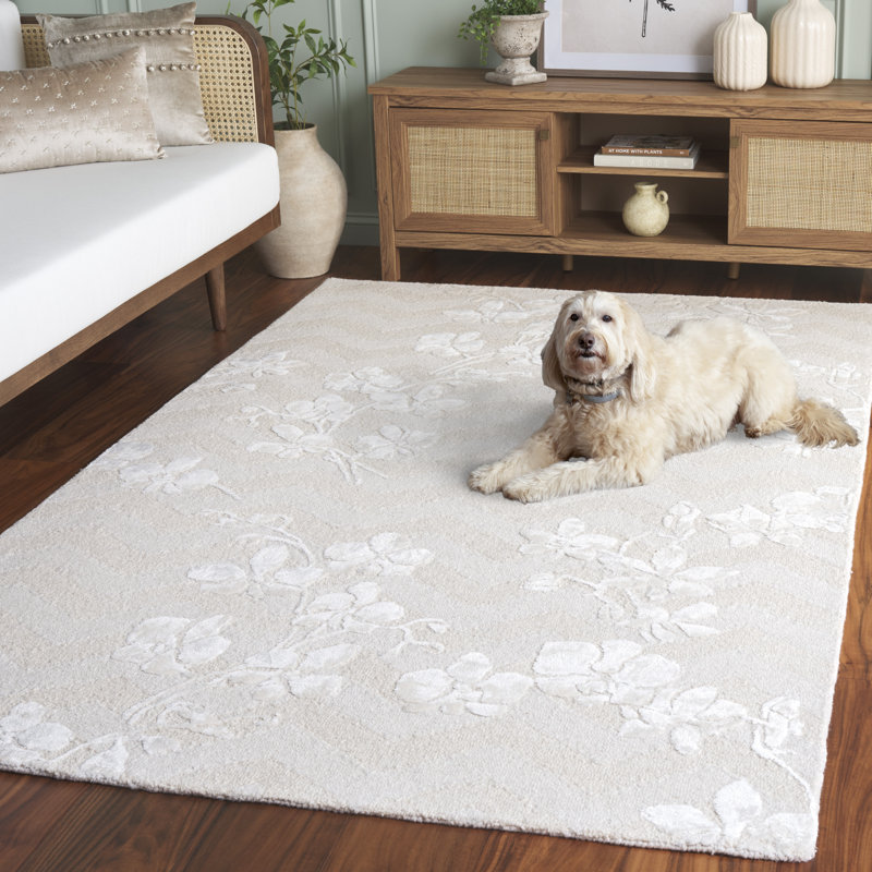 Glamour 609 Hand Tufted 65% Wool; 25% Viscose; 10% Cotton Floral Rug, Rectangle 5' x 8'