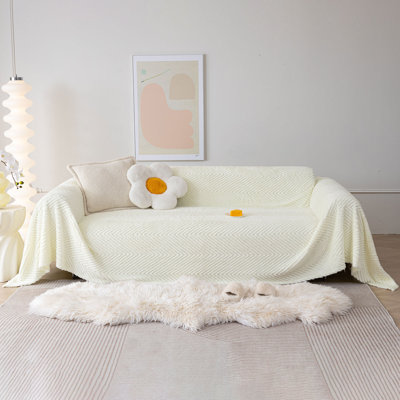 Solid Color Minimalist Cotton Fleece Couch Cover