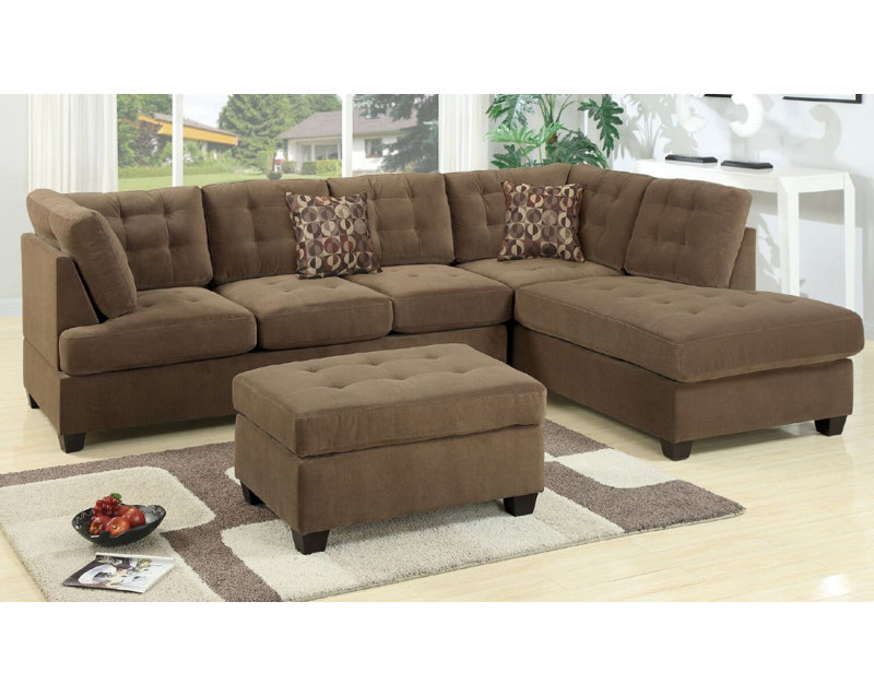Tomita Upholstered L-Shaped Sectional Right Hand Facing, Truffle Microfiber/Microsuede