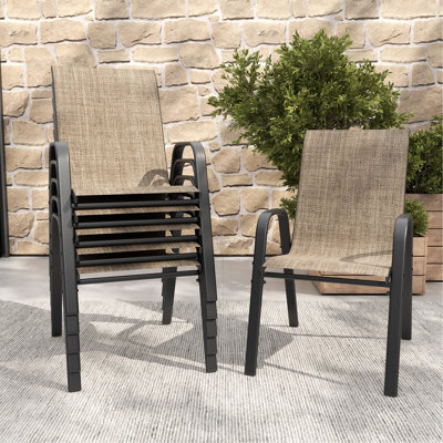 Ensemble de 6 chaises de salle à manger d'extérieur, siège large et ergonomique, capacité de 350 lb par chaise, structure en métal Teslin imperméable et résistante à la rouille, idéale pour la terrasse, le jardin, la salle de banquet et l'utilisation commerciale