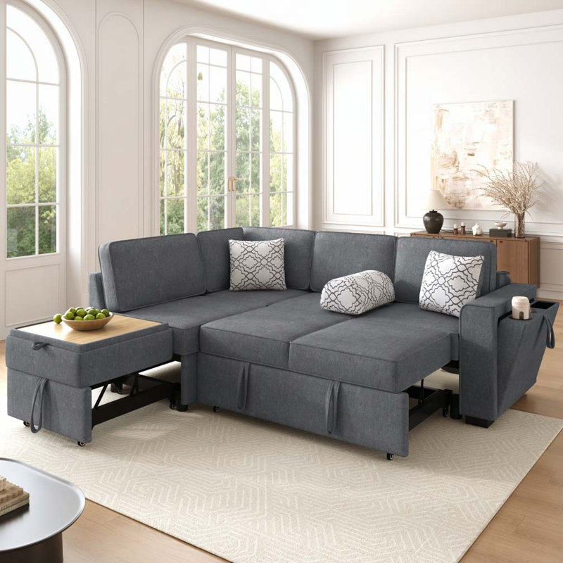 Canapé-lit modulaire convertible avec couchettes coulissantes doubles, Gris foncé