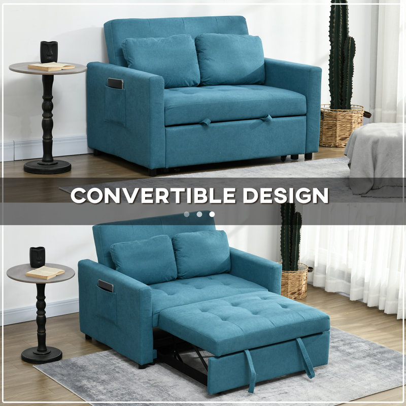 Nencho Square Arm 2 Seater Sofa Bed, Blue