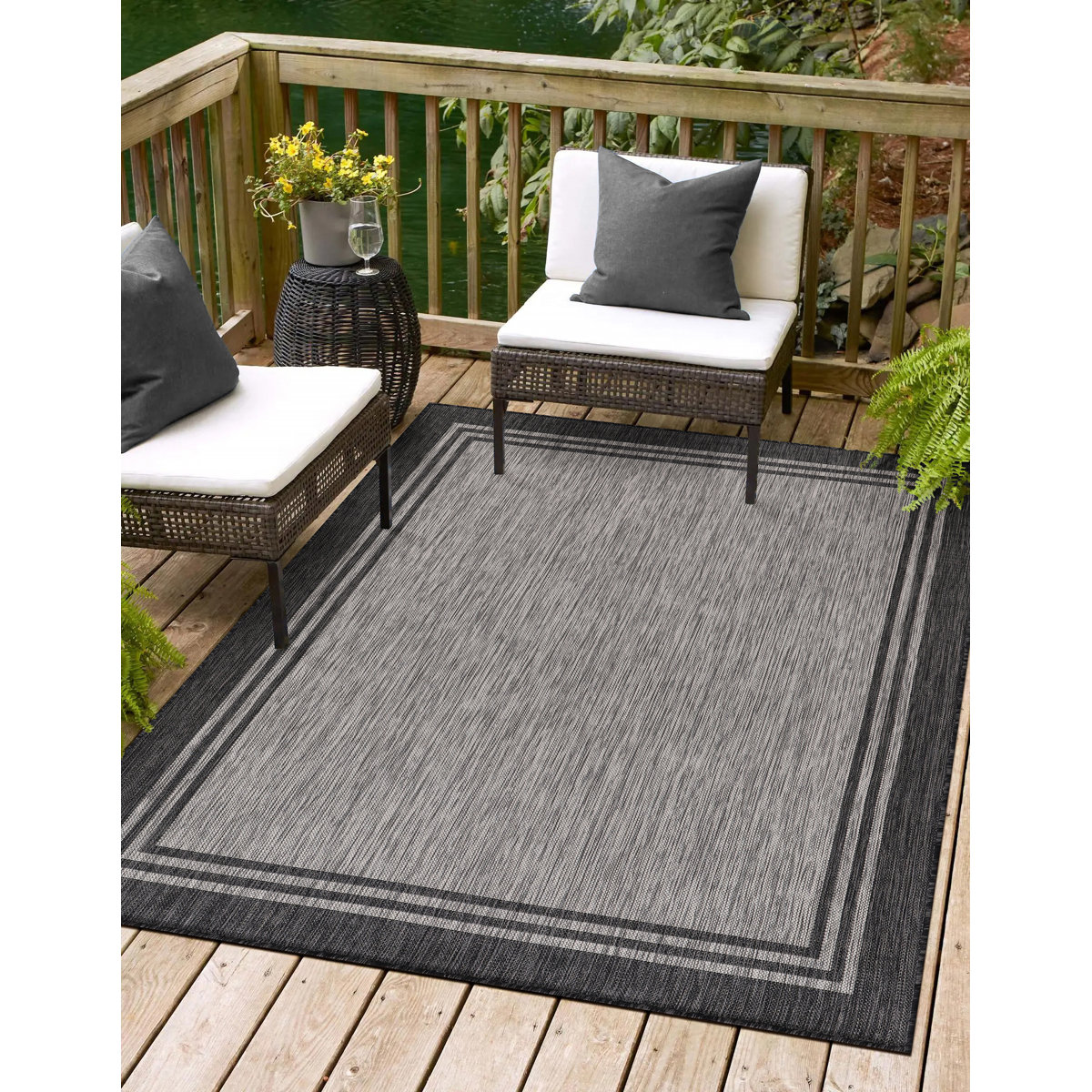 BEVERLY RUG Modern Bordered Silver Grey Washable Indoor Outdoor Rug ...