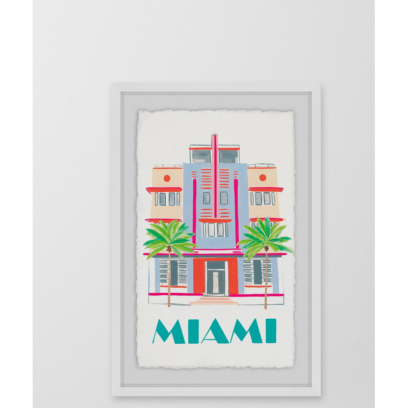 Miami Art Deco - Print, 91cm H x 61cm W x 4cm D, White Framed with Deckled Edges